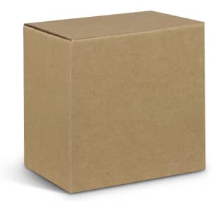 A plain brown cardboard box with a simple design, featuring a square shape and a flap lid.
