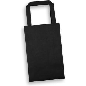 A small flat handle paper bag in black, featuring a simple design and a matching handle.