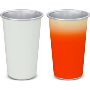 A drink cup set featuring a plain white cup and a colour-changing cup that transitions from white to orange.