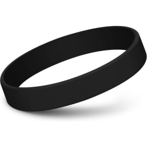 A black silicone wristband with a smooth finish, featuring a simple design and no visible branding.