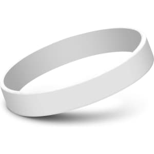 A white silicone wristband with a smooth finish, featuring a simple design and no visible text or logos.