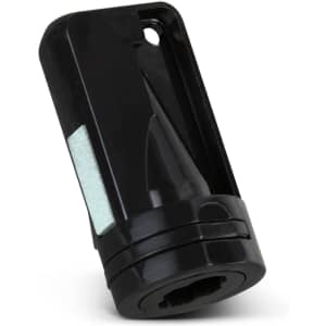 A black carpenter's pencil sharpener with a smooth surface and a hole for easy attachment.