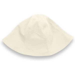 A cream-coloured Byron bucket hat with a broad brim and a simple design, featuring a logo.