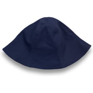 A navy blue Byron bucket hat with a wide brim and a simple design. It features a logo on one side.