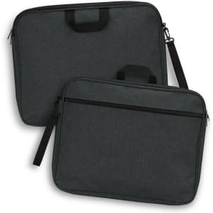 A dark green satchel featuring top handles and a removable shoulder strap, with zippered compartments and a logo.