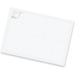 A rectangular sticker sheet, 88x50mm, featuring a glossy finish with multiple blank rectangles and a curled corner.