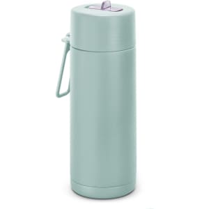 A drink bottle in a light green shade with a lid and a handle, featuring a logo. Capacity: 600ml.
