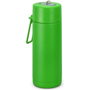 A drink bottle in vibrant green, featuring a spout and a handle for easy carrying.