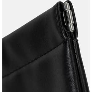 A black tech and accessory pouch with a silver zipper pull, featuring sleek stitching and a smooth finish.