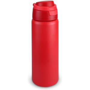 A drink bottle in vibrant red, featuring a secure screw-top lid and a sleek, matte finish.