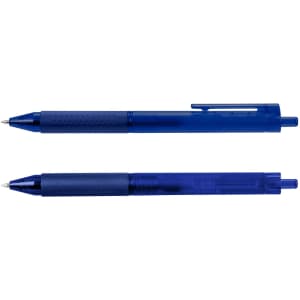 A blue gel pen set featuring two different styles, both with a smooth grip and a subtle branding logo.