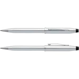 A silver Cross Century II ballpoint pen with a sleek design and a black tip and clip.