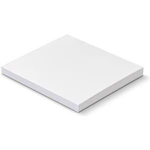 A white square sticky pad, 70 x 75mm, featuring 50 sheets and a simple design with branding.