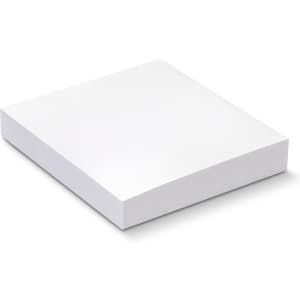 A white recycled sticky pad, measuring 70 x 75mm, containing 100 sheets, with a simple design.