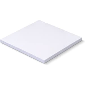 A white sticky pad with a square shape, measuring 100 x 100mm, containing 50 sheets.