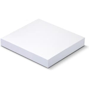 A white sticky pad measuring 70 x 75mm, containing 100 sheets, with a simple, clean design.