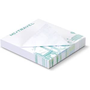 A notepad featuring a white cover with a logo and a decorative edge, consisting of 100 sheets.