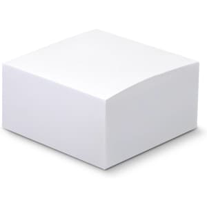 A white sticky cube measuring 70 x 70mm with 335 sheets. The product features rounded edges and a smooth surface.