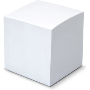 A white sticky cube measuring 70 x 70mm, featuring 670 sheets, with a smooth, solid surface.