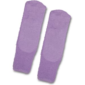 Fluffy grip socks in soft lavender with textured grips on the soles. Features branding on one side.