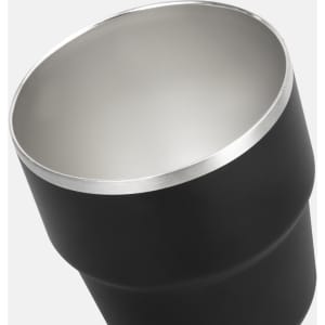 A stackable drinkware cup in matte black with a shiny silver rim, part of a set of two.