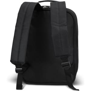 A black picnic backpack featuring adjustable straps and a top handle, designed for easy carrying.