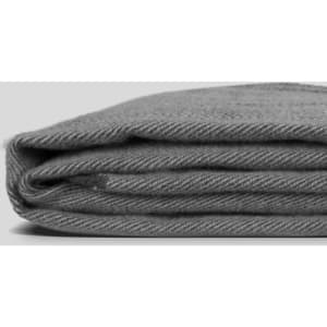 A folded grey keepsake throw blanket with a textured pattern, featuring a subtle stripe design.