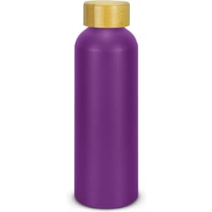 A drink bottle in vibrant purple, featuring a wooden-like lid and a smooth, sleek design.