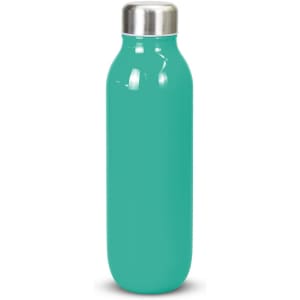 A drink bottle in a vibrant turquoise colour with a metallic screw top and sleek design.