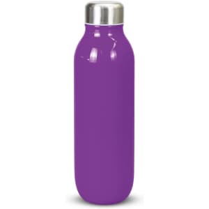 A drink bottle in vibrant purple with a stainless steel lid and a sleek, modern design.
