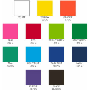A colour chart featuring squares of various shades, including white, yellow, orange, pink, red, and more.