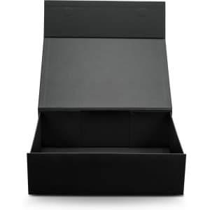 A medium black magnetic lid gift box with a spacious open interior and compartmental sections.