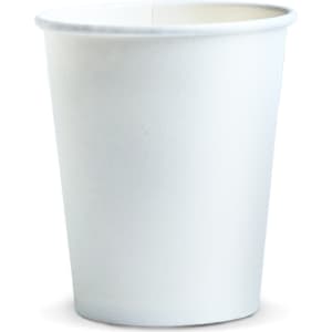 A white compostable paper coffee cup with a smooth surface, designed for hot beverages, featuring a simple, unbranded design.