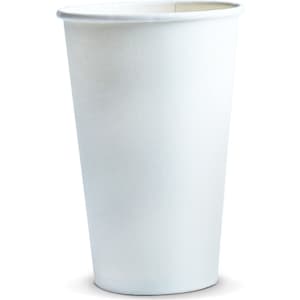 A white compostable paper coffee cup, 350ml capacity, featuring a plain design with no visible branding.
