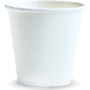 A white compostable paper cup, 180ml capacity, with a simple design and no visible branding.