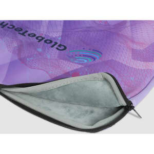 A large laptop sleeve in purple with a textured design and a smooth interior lining, featuring a logo.