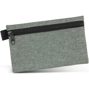 A green tech pouch with a zip closure, featuring a textured fabric and a handy wrist strap.