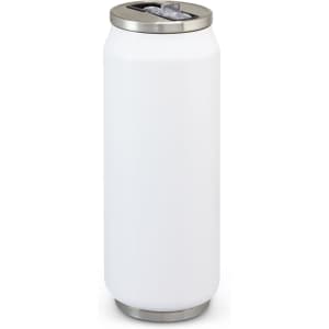 A drink bottle in white with a stainless steel lid, featuring a drinking spout and a sleek design.