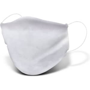 A large, reusable face mask in white, featuring soft fabric and ear loops for comfort.