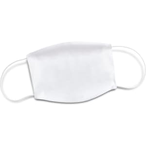 A reusable large face mask in white with elastic ear loops and a smooth texture.