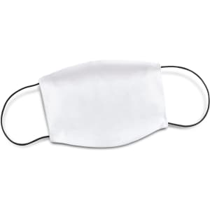 A large reusable face mask in white with black ear straps, features a plain design without any logos or branding.