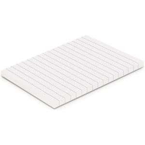 A notepad with a white cover and lined pages, featuring a simple design and a branded logo.