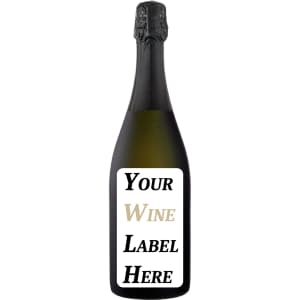 A drink bottle of sparkling Chardonnay Pinot Noir, featuring a black and white label. The bottle has a cork and foil closure.