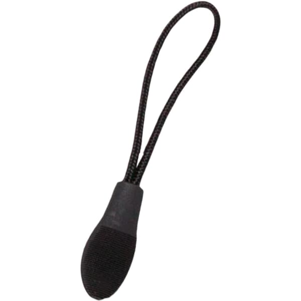 A black changeable zip puller with a sturdy loop for easy attachment. The product is packaged in a set of ten.