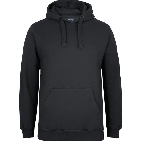 A black hoodie with a front pocket and drawstring hood. It has an inner lining but no visible logos.