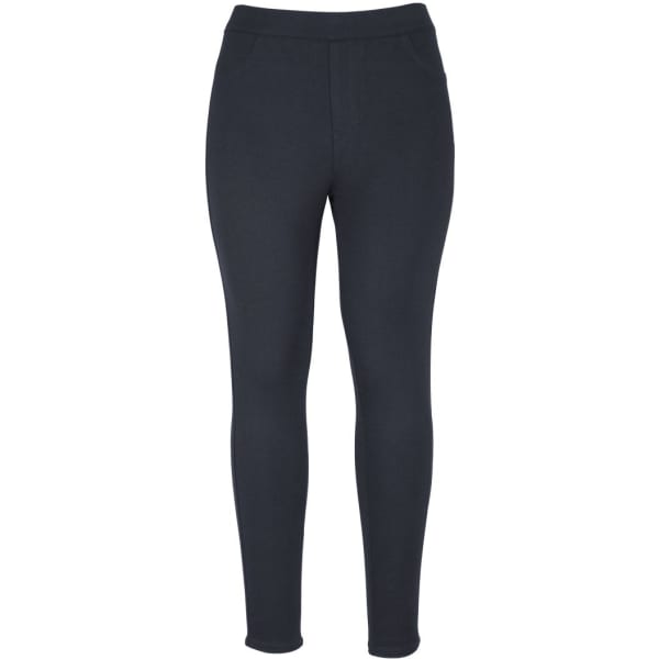 A pair of black stretch jeggings with a fitted design and no visible branding.