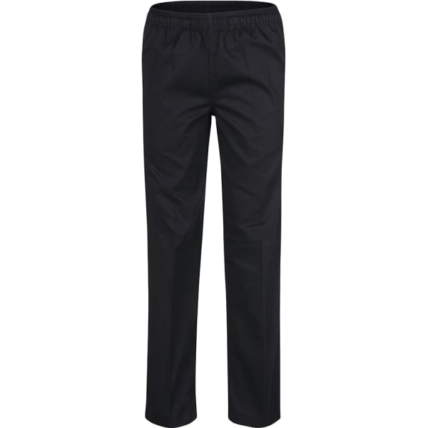 Black elasticated women's pants with a straight fit and waistband, featuring a simple, classic design.