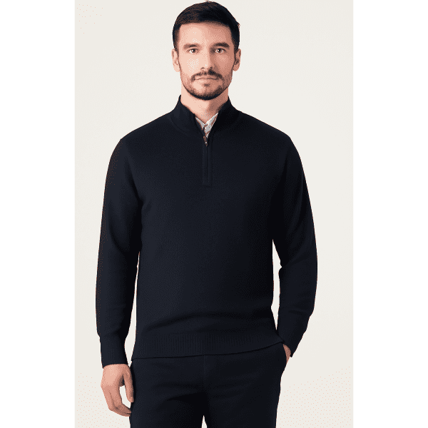A men's corporate half-zip jumper in navy, featuring a sleek design and a branded logo.