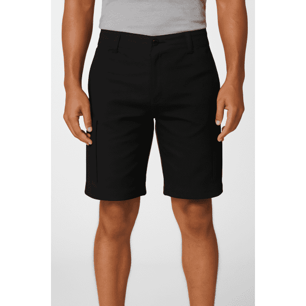 Black cargo shorts featuring multiple pockets, designed for a relaxed fit and stylish look.