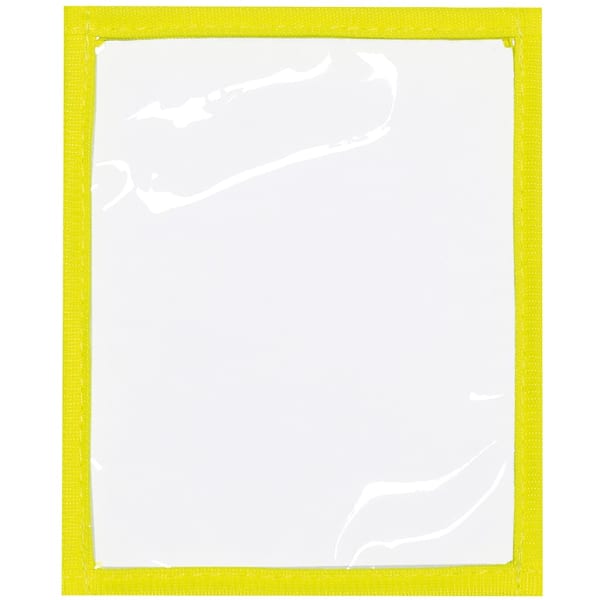 A loose plastic pocket in bright orange with a transparent front and a bordered edge, ideal for storing documents.